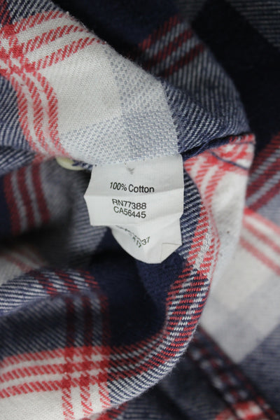J Crew Mens Button Front Long Sleeve Collared Plaid Shirt Blue White Size XL