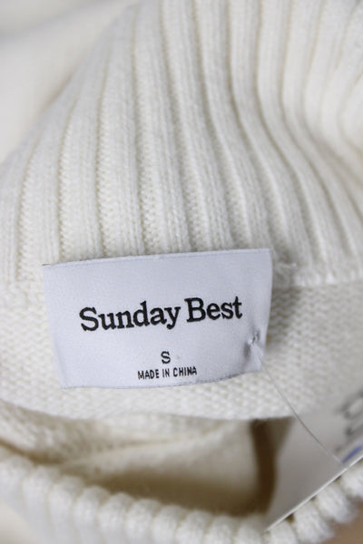 Sunday Best Women Pullover Mock Neck Organic Cotton Ivory Long Sleeve Size S