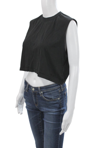 Nux Women Basic Black Organic Cotton Crew Neck Sleeveless Tank Size S