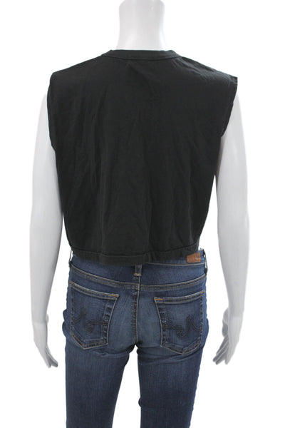 Nux Women Basic Black Organic Cotton Crew Neck Sleeveless Tank Size S