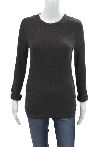 Agolde Womens Basic Crew Neck Long Sleeve T-Shirt Gray Polyester Size M