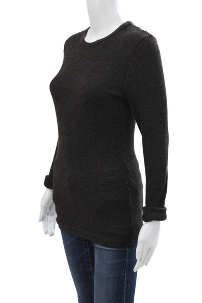 Agolde Womens Basic Crew Neck Long Sleeve T-Shirt Gray Polyester Size M