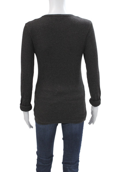 Agolde Womens Basic Crew Neck Long Sleeve T-Shirt Gray Polyester Size M