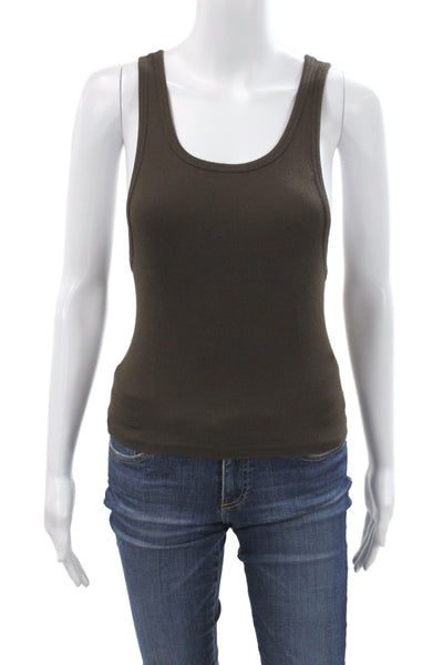 Cotton Citizen Women Basic Sleeveless Tank Scoop Neck Brown Cotton Size S