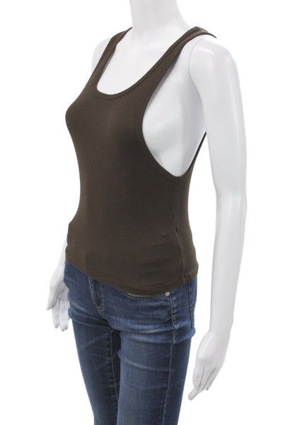 Cotton Citizen Women Basic Sleeveless Tank Scoop Neck Brown Cotton Size S