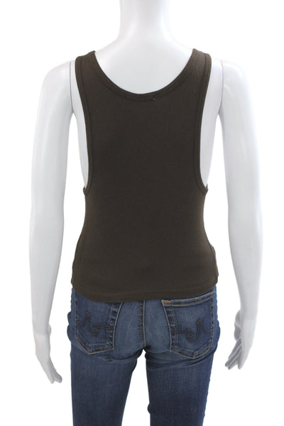 Cotton Citizen Women Basic Sleeveless Tank Scoop Neck Brown Cotton Size S