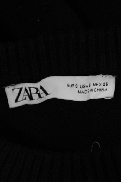 Zara Womens Pullover Black Crew Neck Long Sleeve Size S