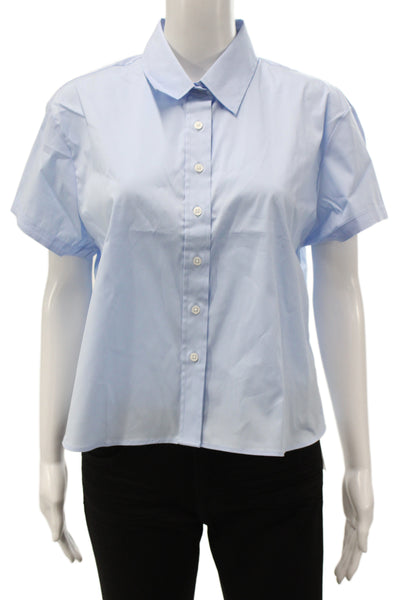The Shirt Women Basic Blue Collared Button-Up Short Sleeve Size M
