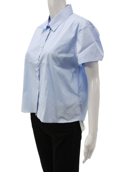 The Shirt Women Basic Blue Collared Button-Up Short Sleeve Size M