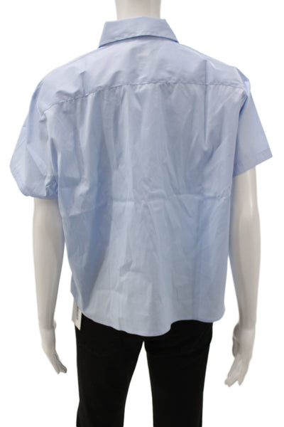 The Shirt Women Basic Blue Collared Button-Up Short Sleeve Size M