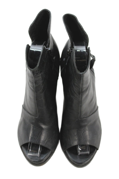 Rag & Bone Womens Leather Peep Toe Cuban Heels Ankle Boots Black Size 8
