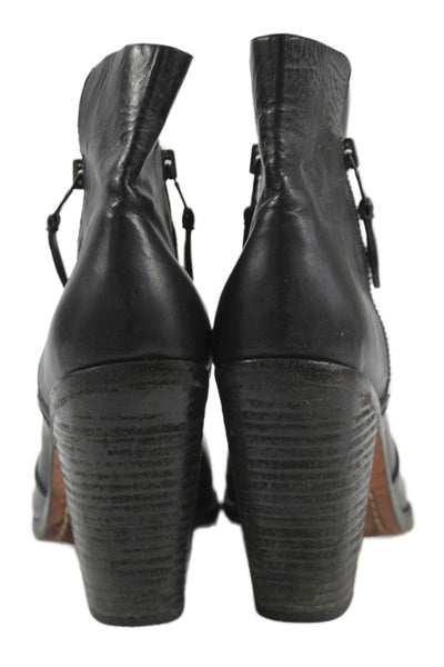 Rag & Bone Womens Leather Peep Toe Cuban Heels Ankle Boots Black Size 8