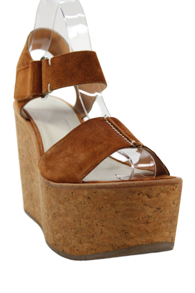 Raquel Allegra Womens Suede Ankle Buckled Platform Wedge Heels Brown Size EUR 37