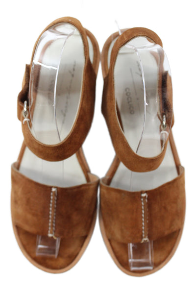Raquel Allegra Womens Suede Ankle Buckled Platform Wedge Heels Brown Size EUR 37