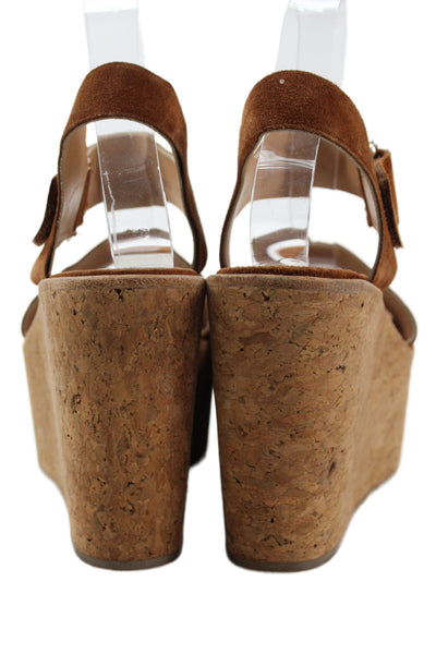 Raquel Allegra Womens Suede Ankle Buckled Platform Wedge Heels Brown Size EUR 37