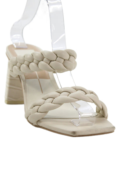 Dolce Vita Womens Leather Braided Strapped Square Toe Block Heels Beige Size 7