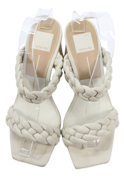 Dolce Vita Womens Leather Braided Strapped Square Toe Block Heels Beige Size 7