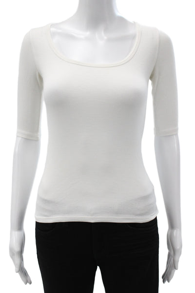 Everlane Women Basic White Scoop Neck 3/4 Sleeve Pima Cotton T-Shirt Size XS