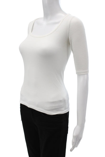 Everlane Women Basic White Scoop Neck 3/4 Sleeve Pima Cotton T-Shirt Size XS