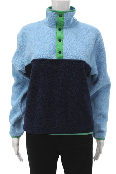 Addison Bay Women Pullover Sweatshirt Blue Colorblock High Neck Size S