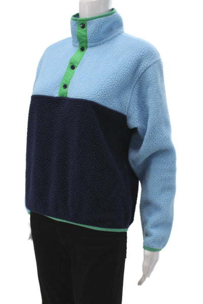 Addison Bay Women Pullover Sweatshirt Blue Colorblock High Neck Size S