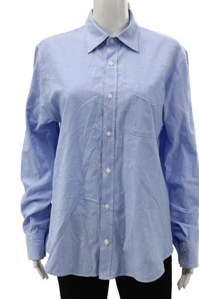 SKU Unisex Adults Basic Button-Up 100% Cotton Collared Long Sleeve Blue Size M