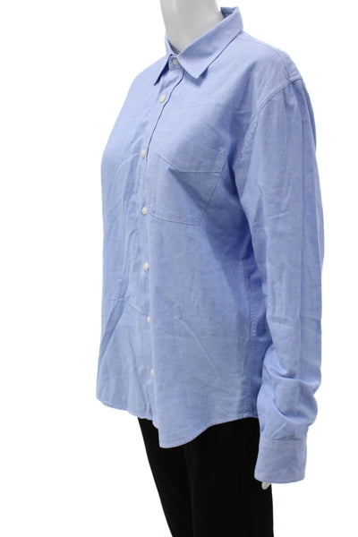 SKU Unisex Adults Basic Button-Up 100% Cotton Collared Long Sleeve Blue Size M