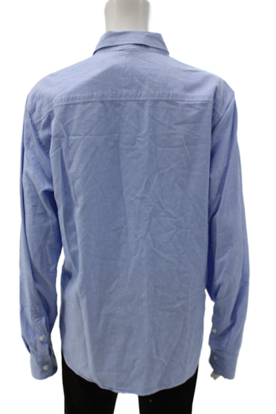 SKU Unisex Adults Basic Button-Up 100% Cotton Collared Long Sleeve Blue Size M