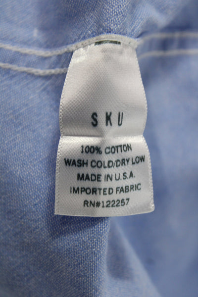 SKU Unisex Adults Basic Button-Up 100% Cotton Collared Long Sleeve Blue Size M