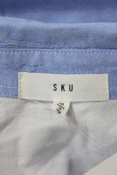 SKU Unisex Adults Basic Button-Up 100% Cotton Collared Long Sleeve Blue Size M