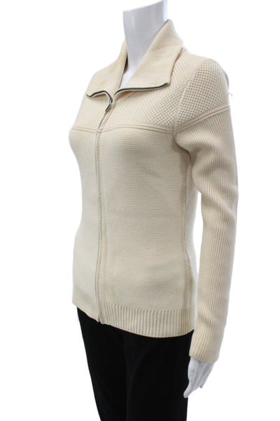 Aether Women Collared Ivory Merino Wool Cardigan Long Sleeve Size S