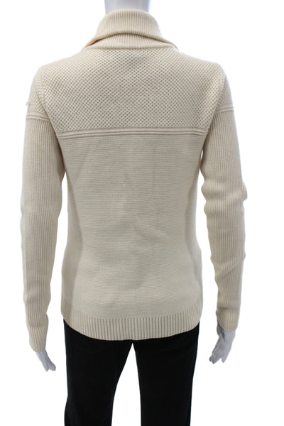 Aether Women Collared Ivory Merino Wool Cardigan Long Sleeve Size S