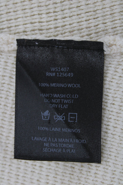 Aether Women Collared Ivory Merino Wool Cardigan Long Sleeve Size S