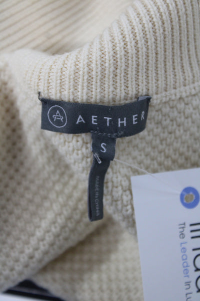 Aether Women Collared Ivory Merino Wool Cardigan Long Sleeve Size S