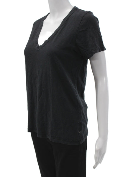 Rag & Bone Womens Basic T-Shirt Black V-Neck Pima Cotton Short Sleeve Size S