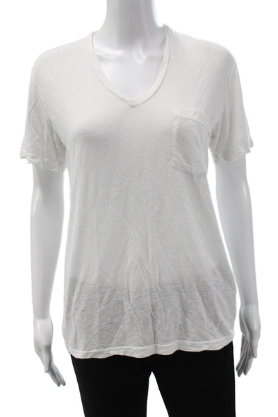 Monrow Womens White Tencel V-Neck Short Sleeve Basic T-Shirt Size XS