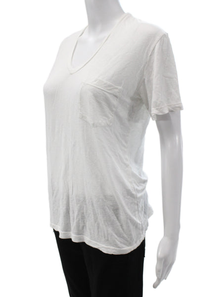 Monrow Womens White Tencel V-Neck Short Sleeve Basic T-Shirt Size XS