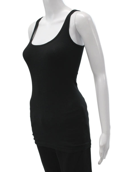 Vince Womens Ribbed Knit Scoop Neck Sleeveless Basic Tank Black Size S