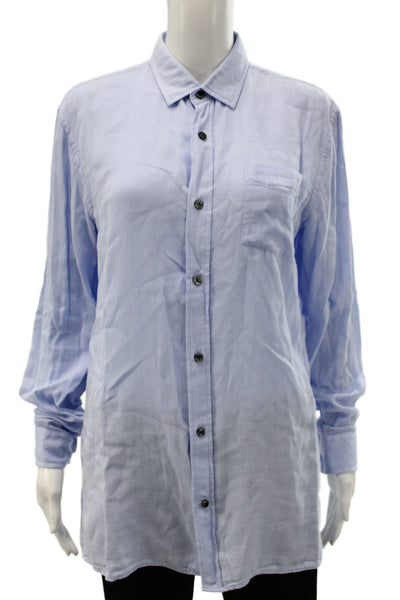Vince Women Basic Button-Up Blue 100% Cotton Collared Long Sleeve Size S
