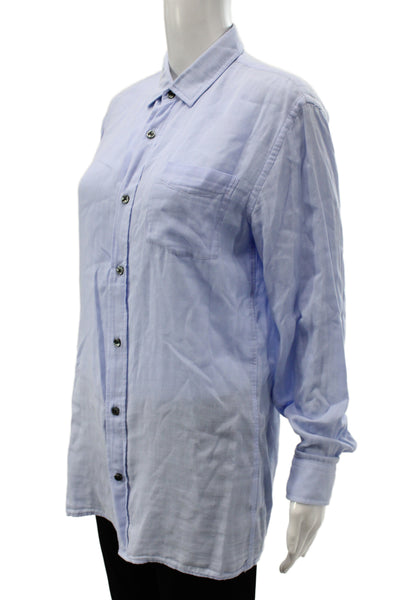 Vince Women Basic Button-Up Blue 100% Cotton Collared Long Sleeve Size S