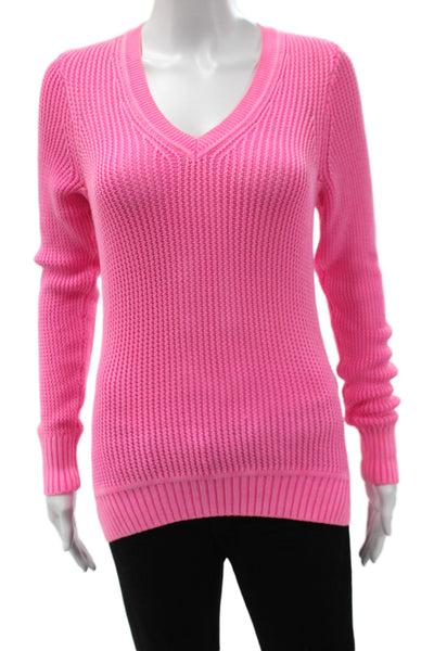 J Crew Womens Pink V-Neck Pullover Sweater 100% Cotton Long Sleeve Size S