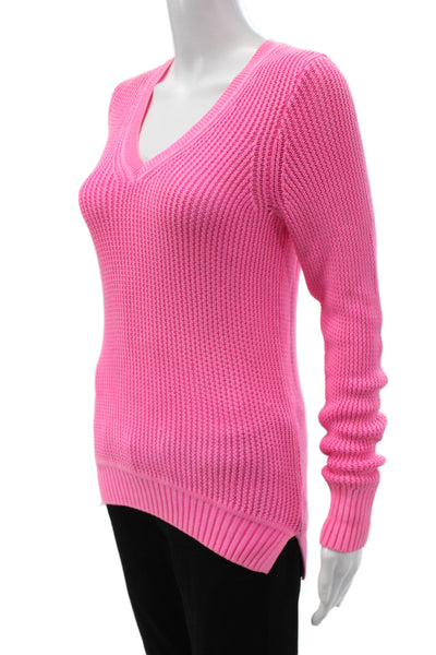 J Crew Womens Pink V-Neck Pullover Sweater 100% Cotton Long Sleeve Size S