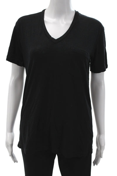 Monrow Womens Basic Black V-Neck Short Sleeve T-Shirt 50% Tencel Size XS
