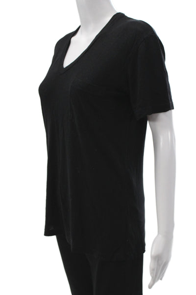 Monrow Womens Basic Black V-Neck Short Sleeve T-Shirt 50% Tencel Size XS