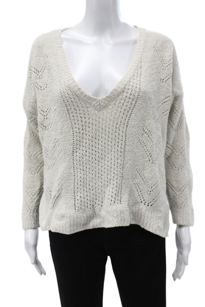 Cupcakes And Cashmere Womens Ivory V-Neck Pullover Sweater Long Sleeve Size S