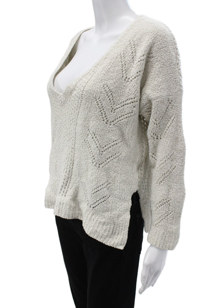 Cupcakes And Cashmere Womens Ivory V-Neck Pullover Sweater Long Sleeve Size S