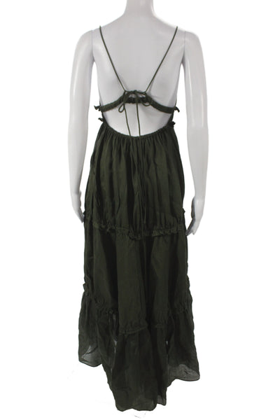 Joslin Womens Maxi Dress Green Linen V-Neck Knee-Length Sleeveless Size 0