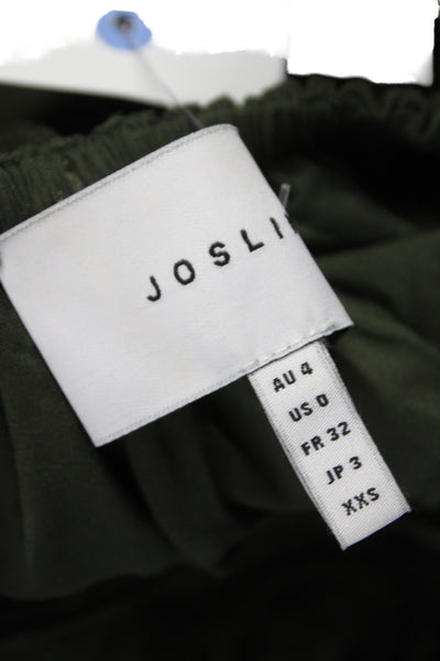 Joslin Womens Maxi Dress Green Linen V-Neck Knee-Length Sleeveless Size 0
