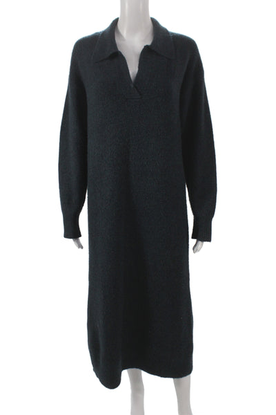 Zara Women Sweater Dress Green Collared Long Sleeve Knee Length Size S