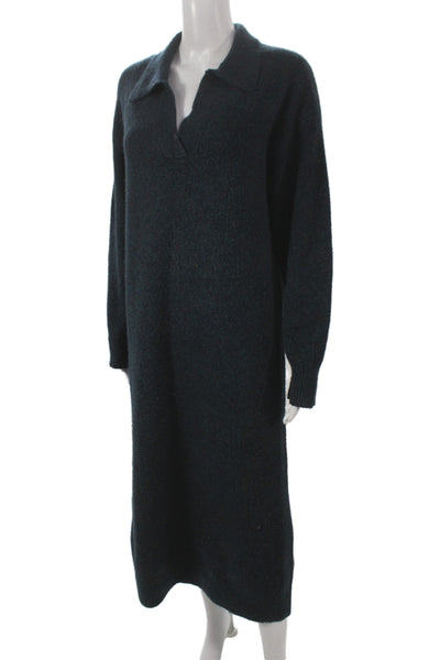 Zara Women Sweater Dress Green Collared Long Sleeve Knee Length Size S
